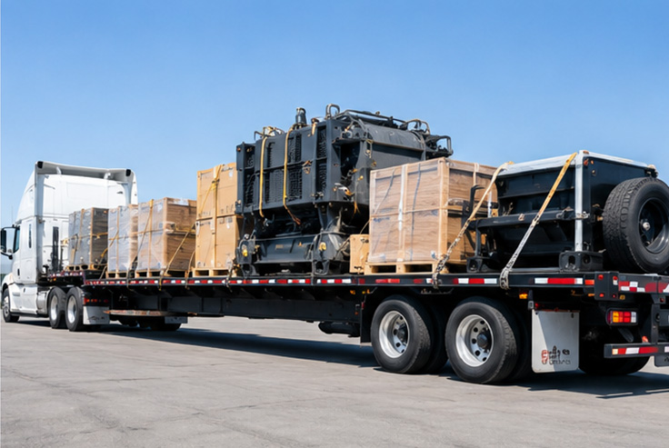 Flatbed truck transporting large cargo for oversized items