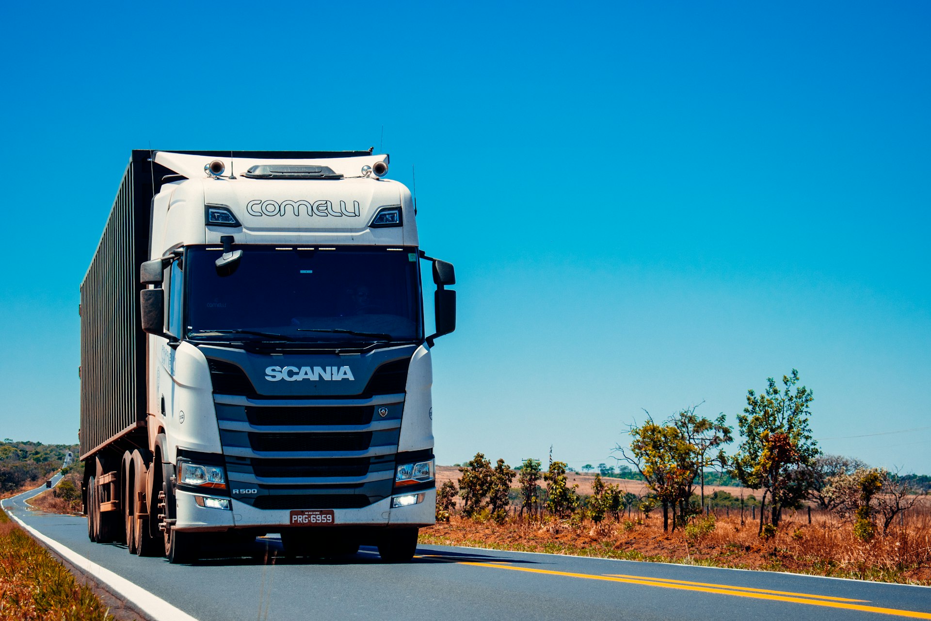 American semi truck on highway logistics transportation